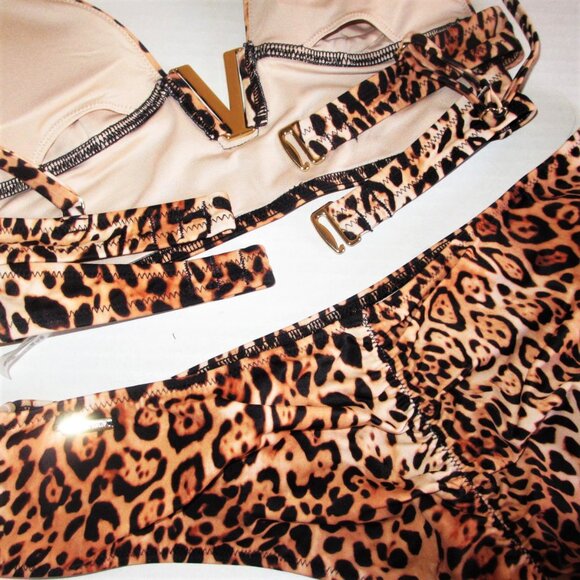 XS/S Victoria Secret Swim V-Hardware Strappy Top Bikini Set Cheeky Bottom Leopar - Picture 9 of 10